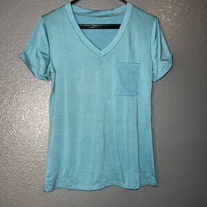 Light Blue V-Neck Pocket Tee Small Soft Casual Short Sleeve T-Shirt